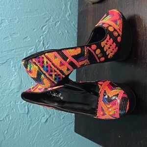 Colorful sequined platform heels
